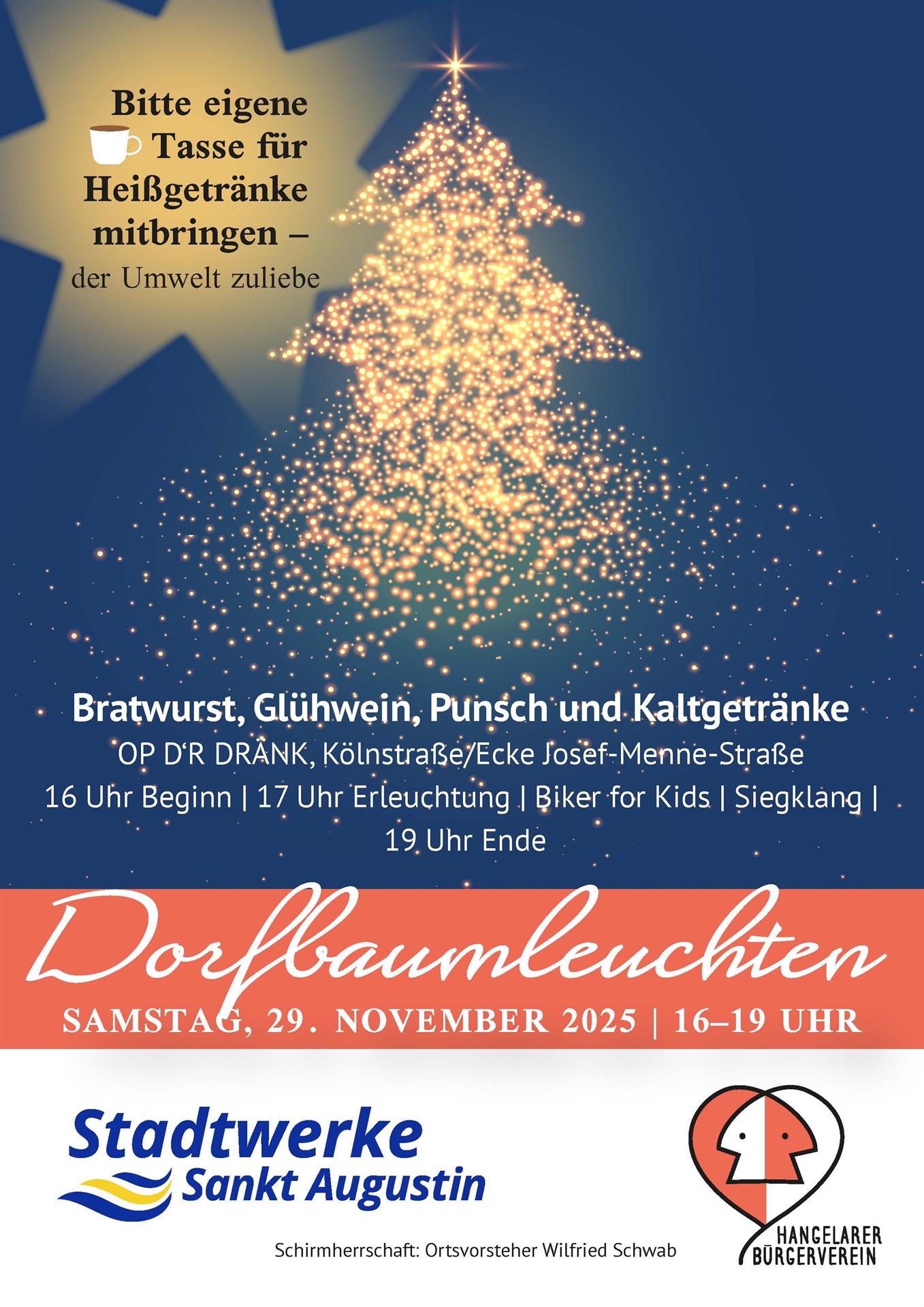 Stadtwerke Sankt Augustin unterstützen Dorfbaumleuchten 2025 in Hangelar