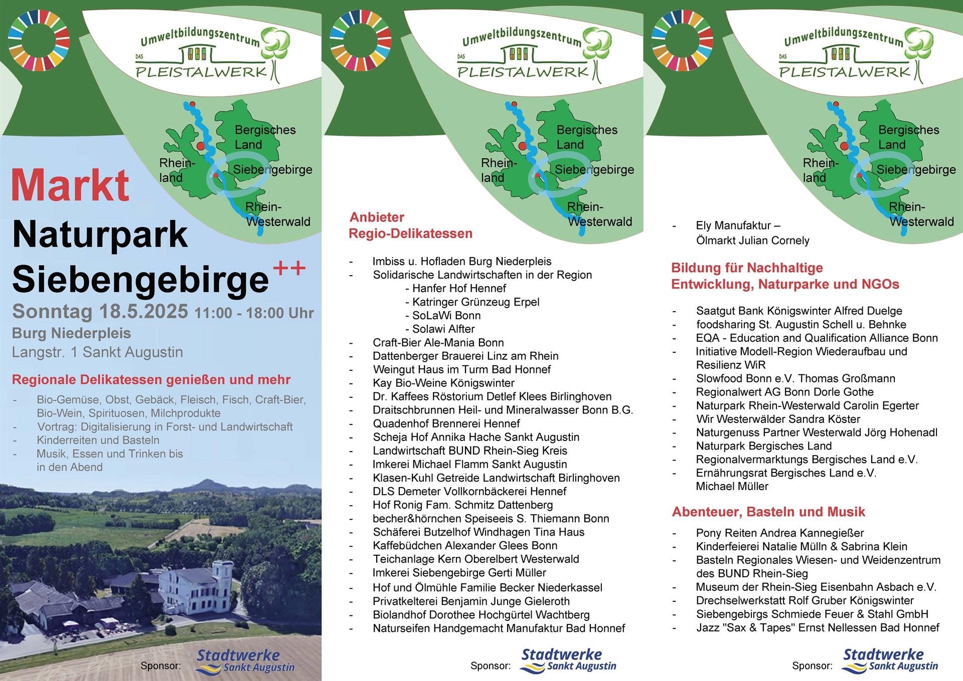 Natur erleben, Regionalität schmecken, Zukunft gestalten – Stadtwerke Sankt Augustin laden ein zum Markt „Naturparke Siebengebirge“